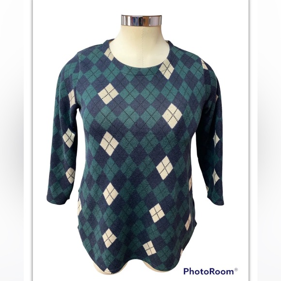 Unbranded Sweaters - Vintage Argyle Sweater 3/4 Length Lined with Pockets Women’s 2X